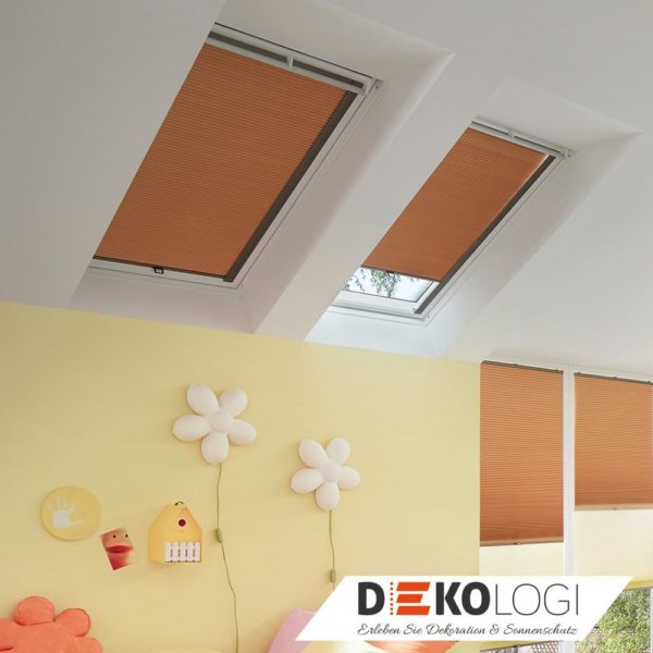 Dachfenster Plissee in Orange Beige für Velux Roto Fakro