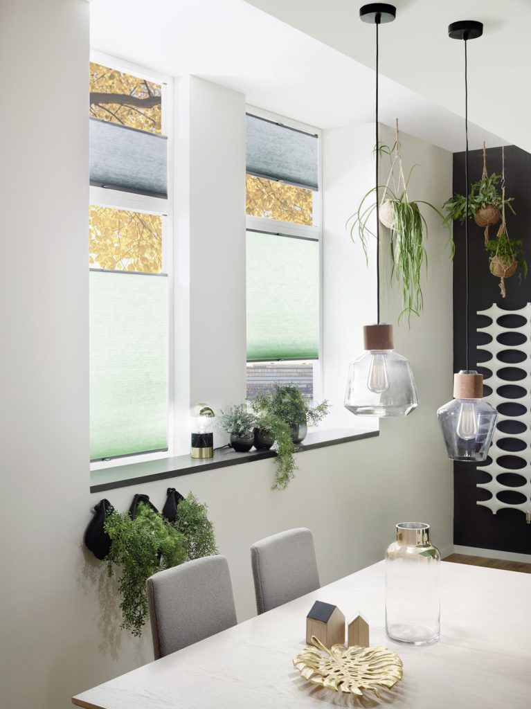 Wabenplissee nach Maß grau und grün