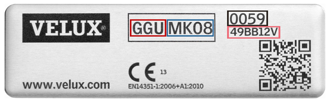Velux Typenschild Plakette ab 2013