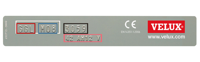Velux Typenschild Plakette vor Baujahr 2013