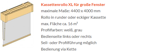 Kassettenrollos in verschiedenen Größen