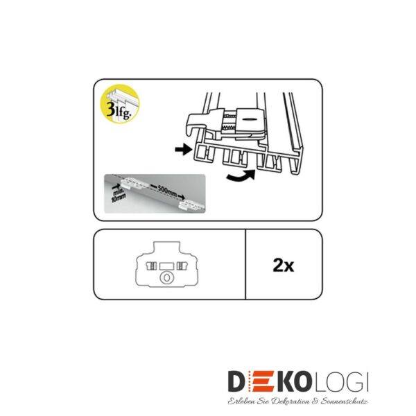 Deckenclip für Flächenvorhangschiene 3-Lauf – Weiß