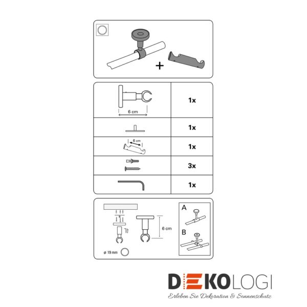 Deckenträger Europa 1-Lauf oder 2-Lauf für Ø 19 mm – Messing-Antik