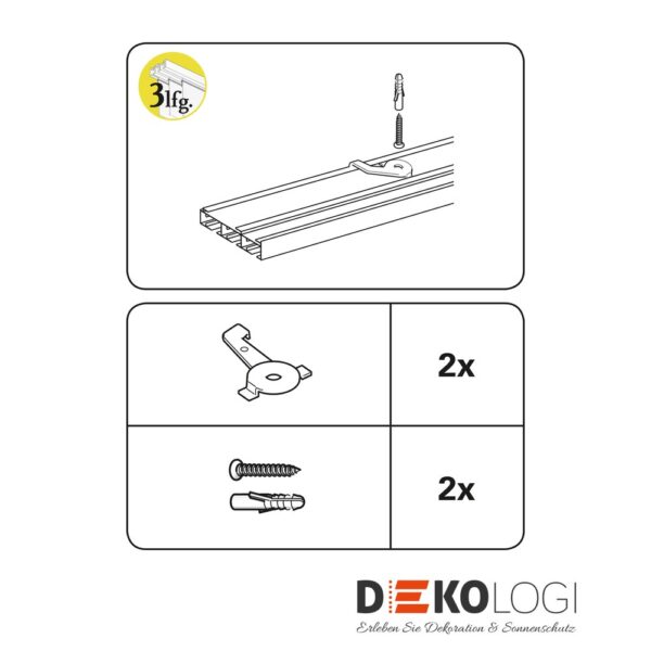 Deckenträger für Flächenvorhangschiene 3-Lauf – Silber
