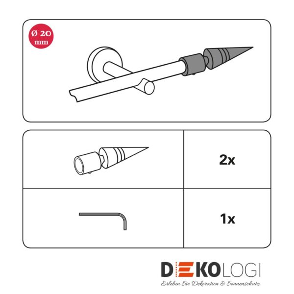 Endstück Spitze für Ø 20 mm – Edelstahl-Optik