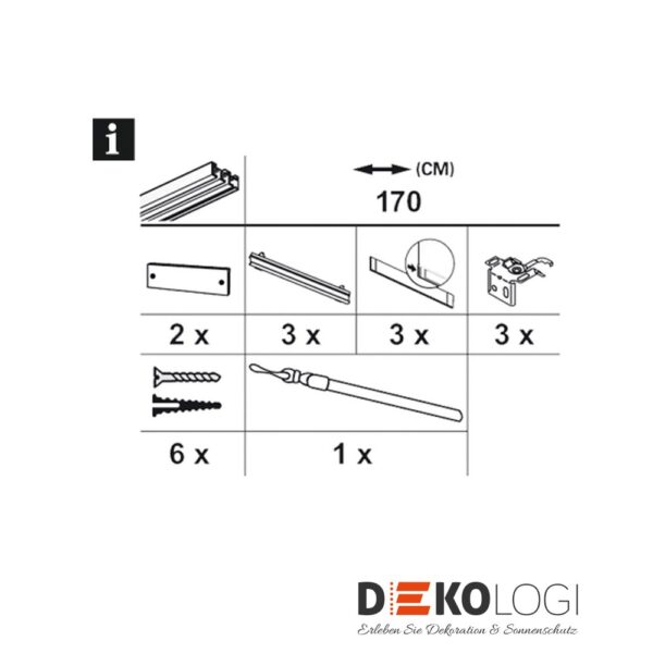 Flächenvorhangschienen-Set Komfort – Weiß 3-Lauf, 170 cm
