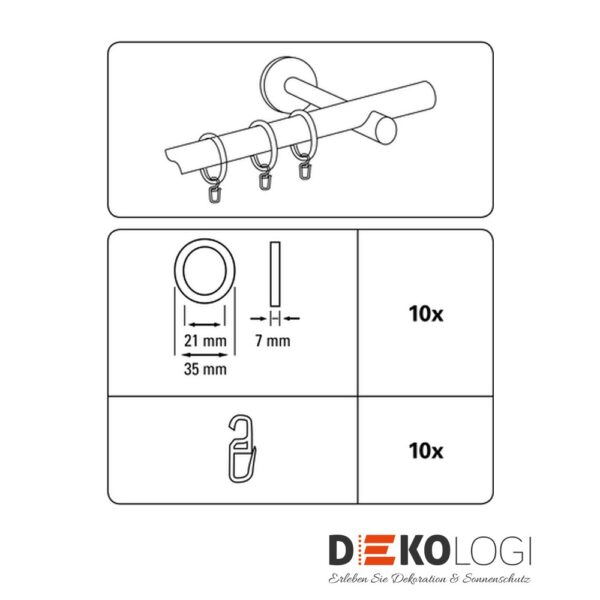 Gardinenringe für Ø 12 mm Holz (Kiefer/Natur) – Braun