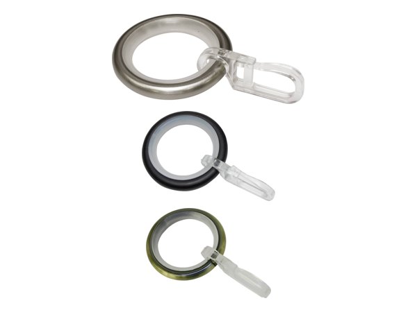 Gardinenringe für Ø 16 mm in Edelstahl-Optik, Schwarz-Matt und Messing-Antik