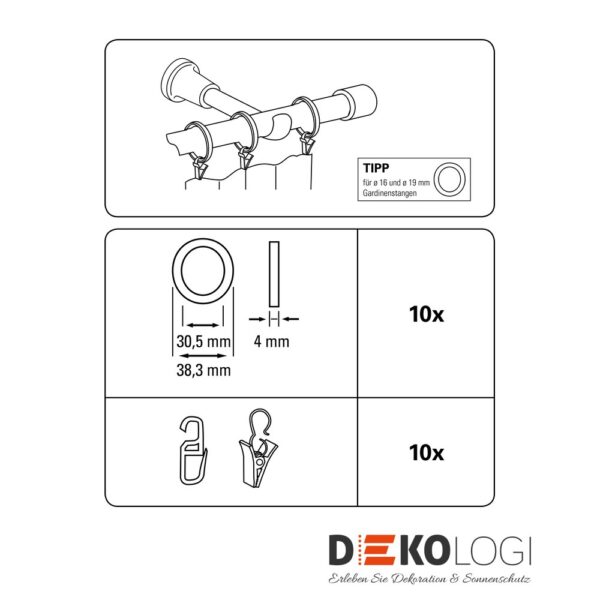 Gardinenringe für Ø 19 mm – Silber-Satin