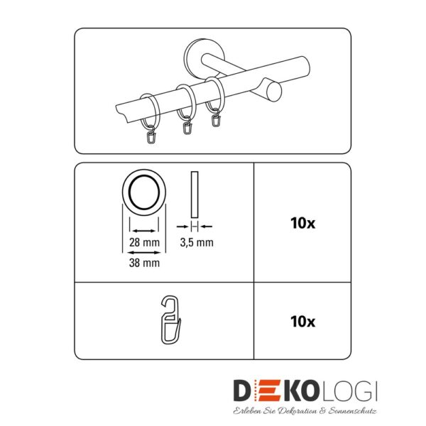 Gardinenringe für Ø 20 mm Kreta – Edelstahl-Optik