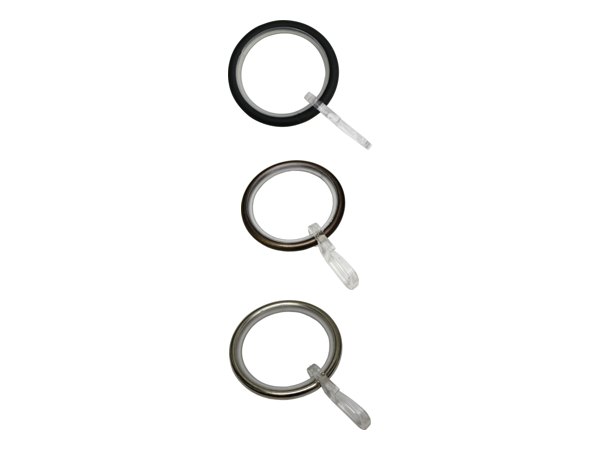 Gardinenringe für Ø 25 mm Zylinder in Schwarz-Matt, Bronze und Edelstahl-Optik