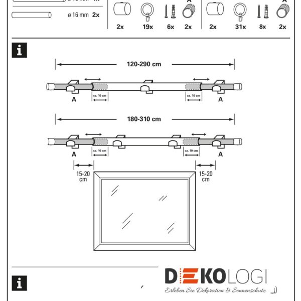 Gardinenstangen-Set Cap Ø 16/19 mm – Edelstahl-Optik