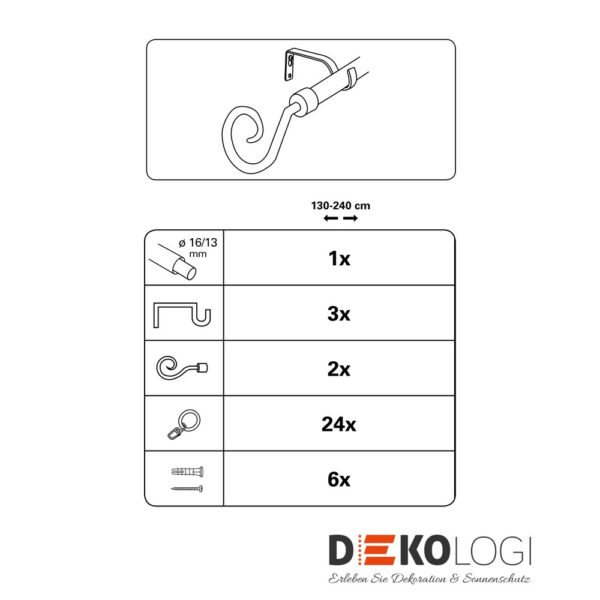 Gardinenstangen-Set Hook Ø 13/16 mm – Silber