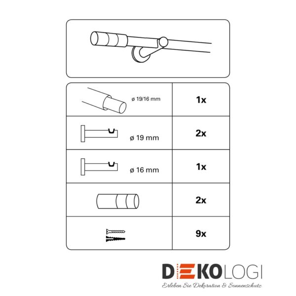 Gardinenstangen-Set Kreta Ø 16/19 mm – Edelstahl-Optik