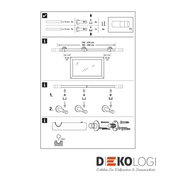 Gardinenstangen-Set Kreta Ø 16/19 mm – Edelstahl-Optik