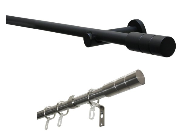 Gardinenstangen-Set Zylinder in Schwarz-Matt und Edelstahl-Optik