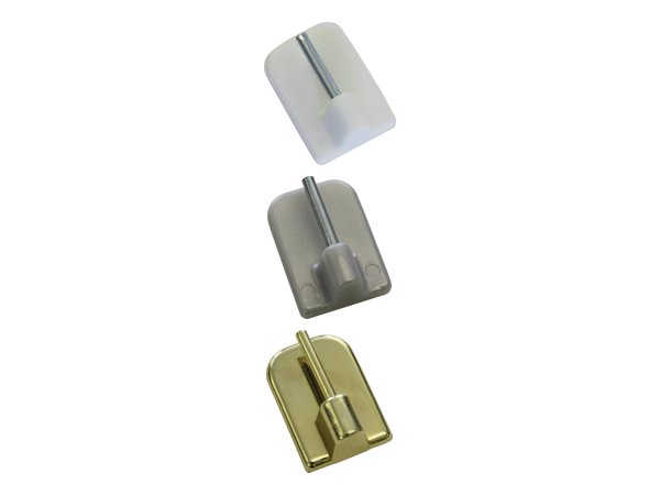 Klebehaken für Vitragestange flachoval 11 mm in Weiß, Silber-Matt, Messing, Braun und Chrom