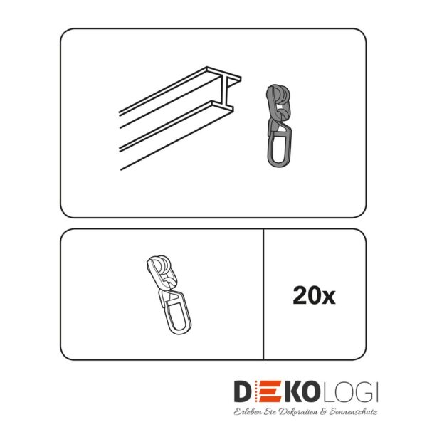 Rollringe mit Faltenlegehaken für T-Schiene – Weiß