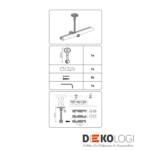 Universal Deckenträger Memphis für Ø 16 mm – Schwarz-Matt