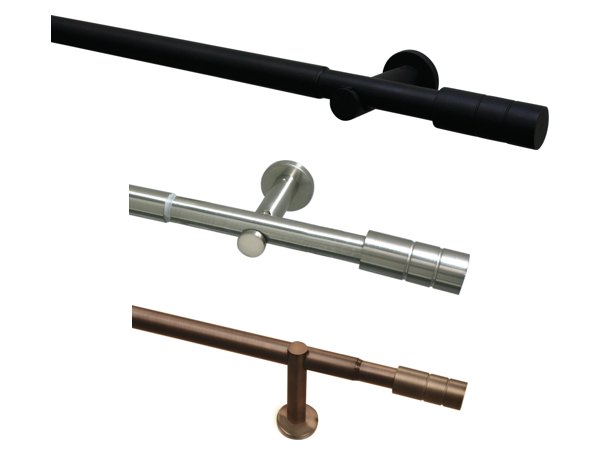 Gardinenstangen-Set Zylinder in Schwarz-Matt, Edelstahl-Optik und Bronze