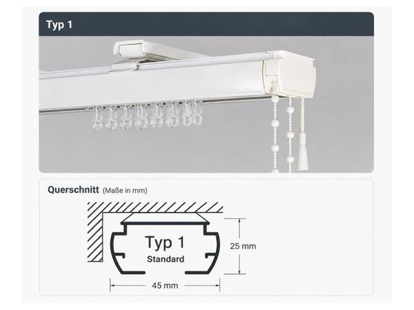 Rundschiene Typ 1 mit Querschnitt