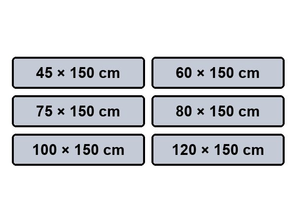 Größen des Klemmfix Rollos ohne Bohren von 45 × 150 bis 120 × 150 cm
