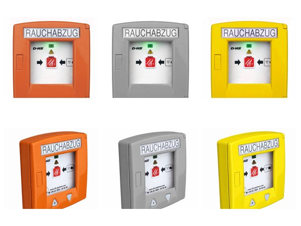 Roto RWA-Taster RT 45 in Orange, Grau und Gelb, ohne und mit Lüftertaster