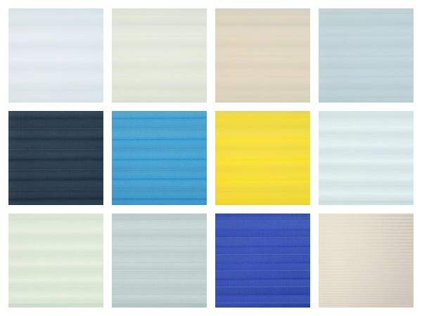 Stoffe des Roto Faltstores ZFA in Weiß, Beige, Grau, Blau, Türkis und Gelb