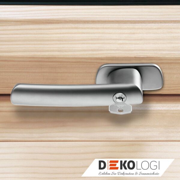 Abschließbarer Roto Fenstergriff für Designo R6/R8 in Holz, Edelstahl-Optik