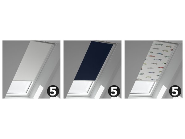 VELUX Verdunkelungsrollo DKL in Weiß, Dunkelblau und Rennautos