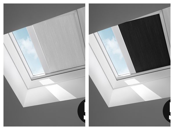 Velux Flachdach Plissee FSK in Weiß und Graphit
