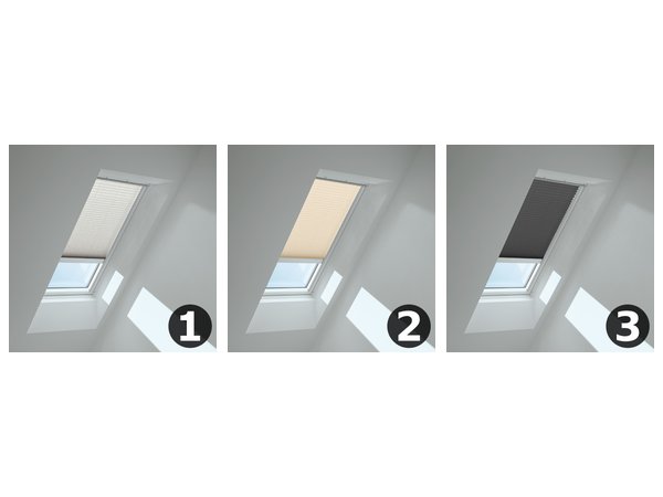 VELUX Solar-Plissee FSL in Weiß, Cremebeige und Graphit mit Transparenzstufe