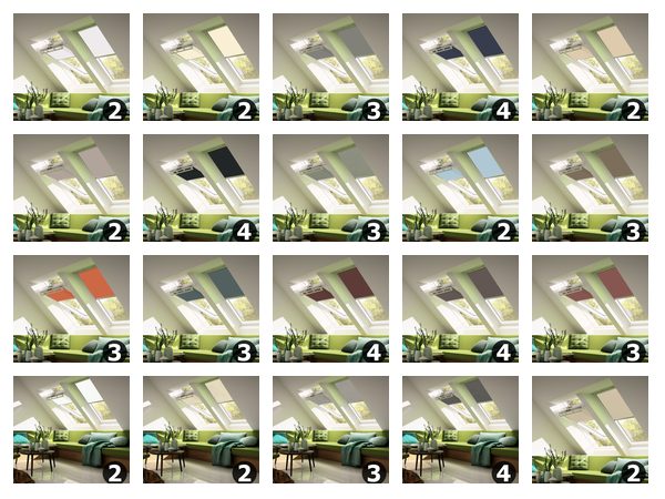 Stoffe des VELUX Sichtschutzrollos RFL in Unifarben und mit Mustern